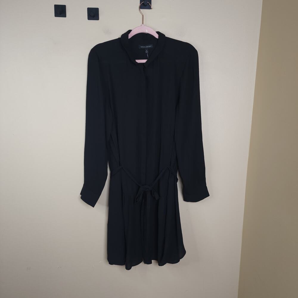 Banana Republic Long Sleeve Drop Waist Dress with Tie in Black Size 12